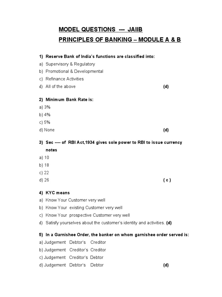 JAIIB Banking Principles Model Questions | PDF | Debits And Credits ...