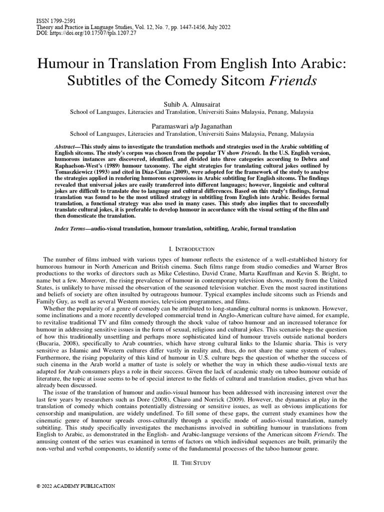 Humour in Translation From English Into Arabic | PDF | Jokes | Humour