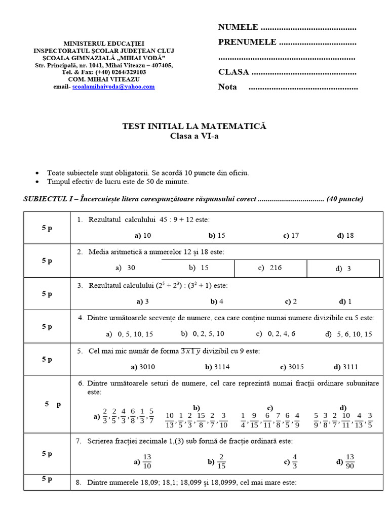 Testul 6 | PDF