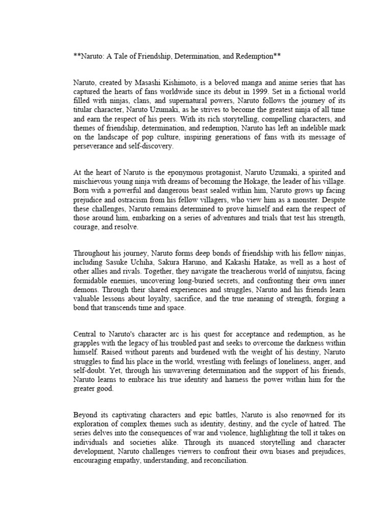 Naruto A Tale of Friendship, Determination, and Redemption  PDF