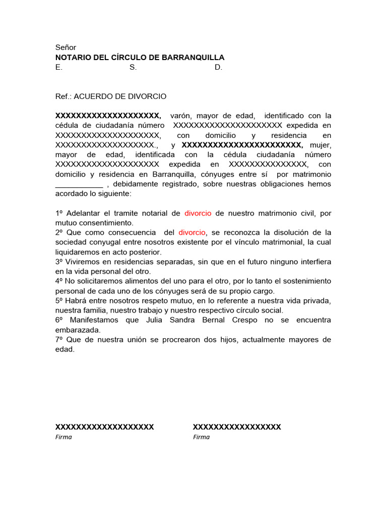 Modelo de Divorcio Notarial en Barranquilla | PDF | Divorcio | Matrimonio