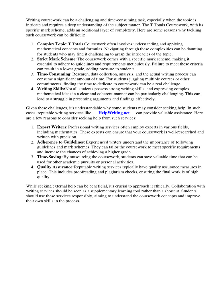 T Totals Coursework Mark Scheme | PDF | Mathematics | Statistics