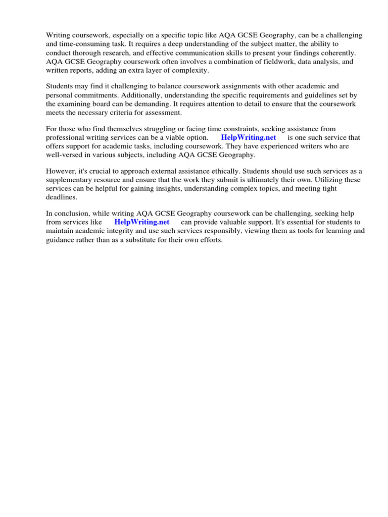 Aqa Gcse Geography Coursework Examples PDF