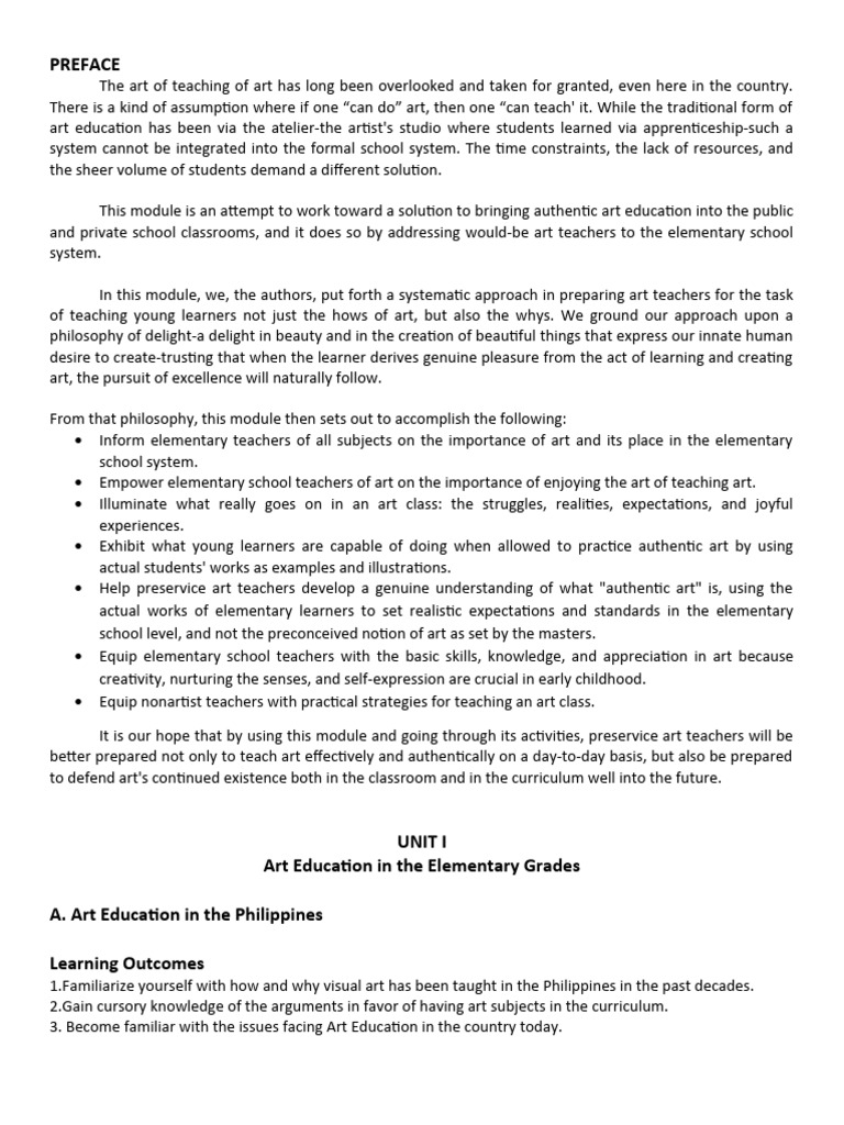 GEN EDUC 34 Teaching Visual Arts in Elementary Grades Unit 1 A | PDF