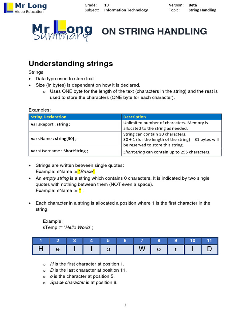 String Handling MR Long Summary | PDF | String (Computer Science ...