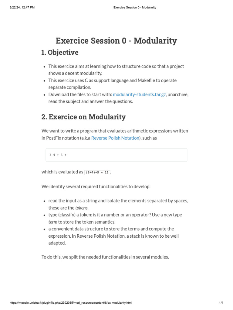 Exercice Session 0 - Modularity | PDF | Parameter (Computer Programming ...