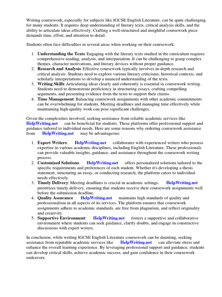 Igcse English Literature Coursework Examples
