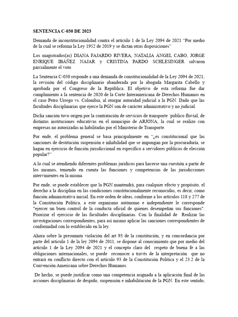 Sentencia C-030 Derecho Administrativo | PDF | Judicaturas | Debido al