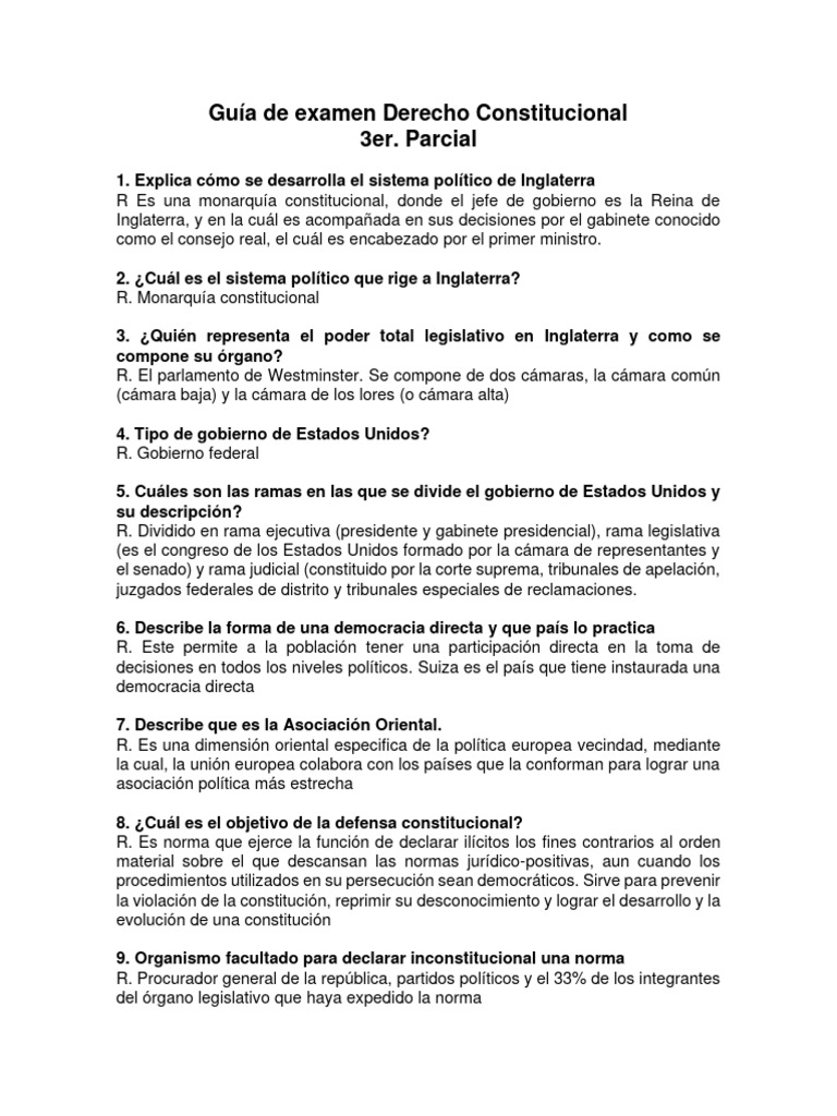 Guía de Examen Derecho Constitucional | PDF | Constitución | Gobierno local