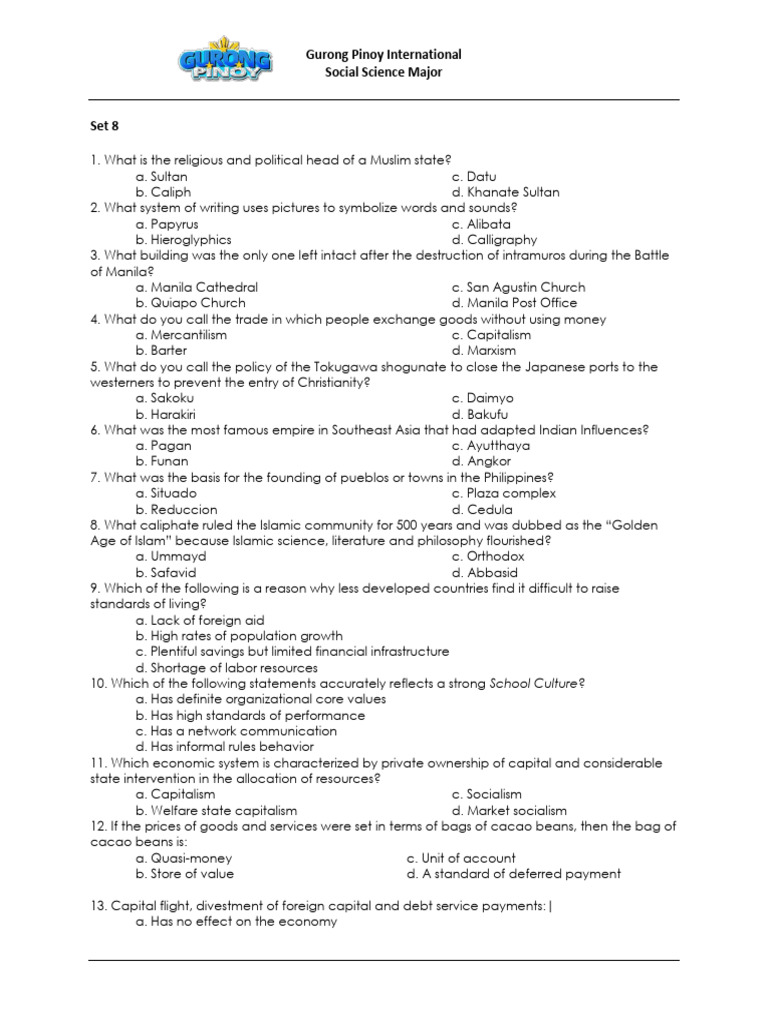 Set 8 Social Science Major Pdf