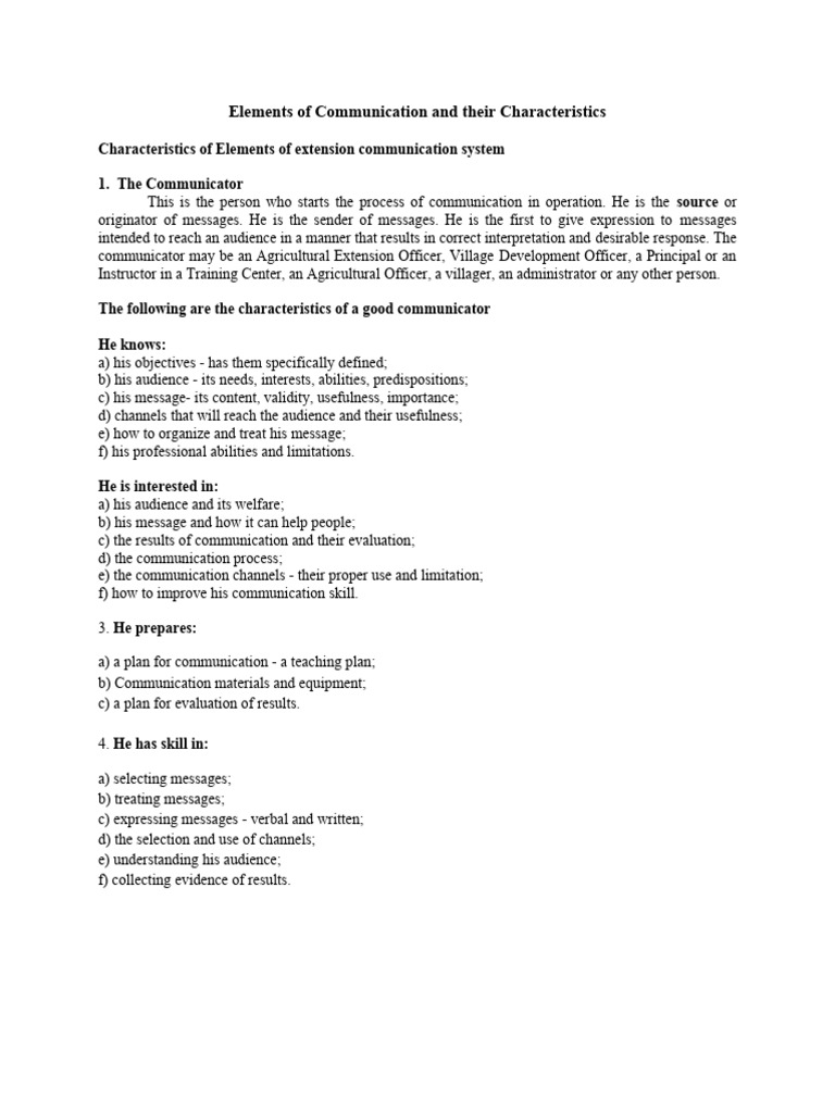 5 1 elements of communication and their characteristics pdf