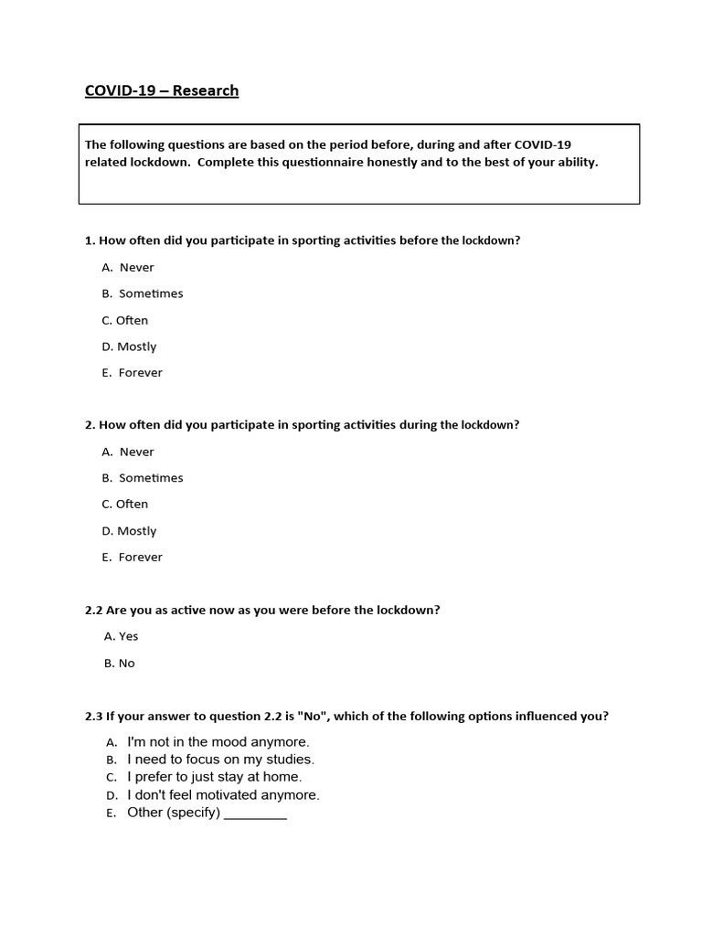 Questionnaire | PDF | Mood (Psychology) | Mental Health