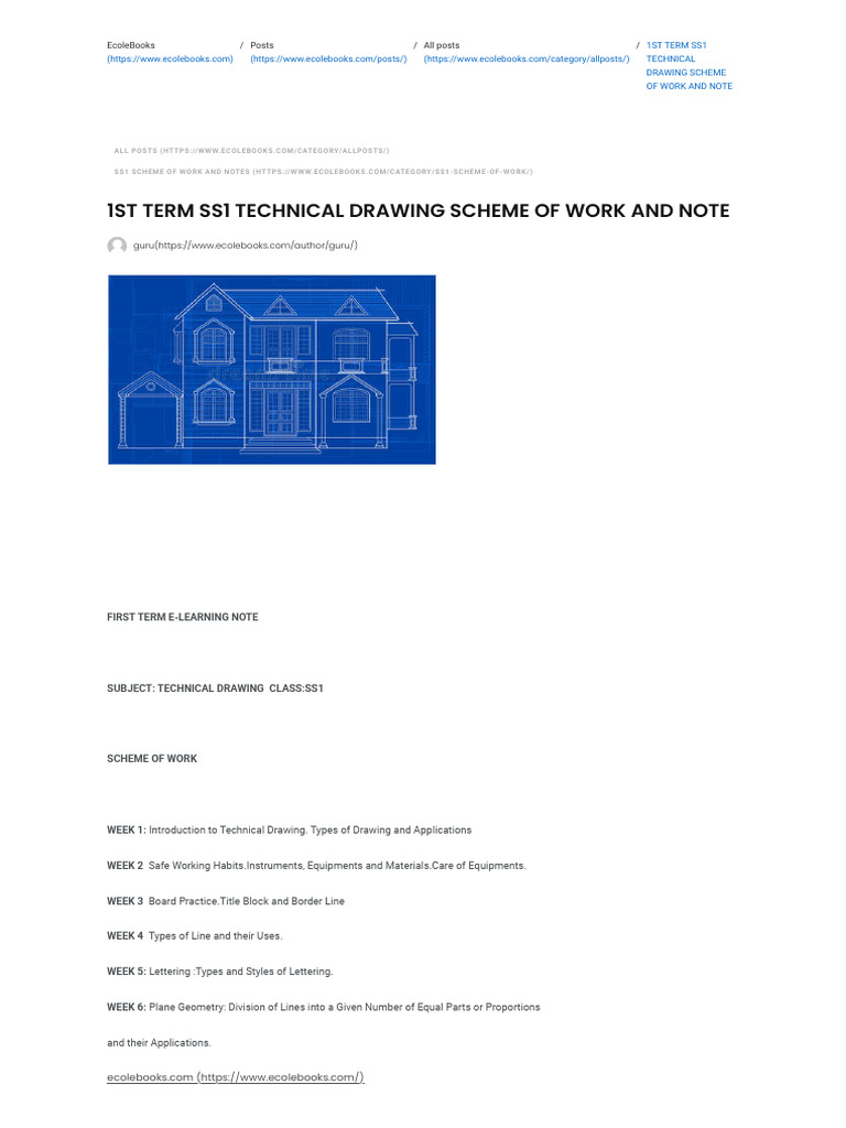 1st term ss1 technical drawing scheme of work and note ecolebooks