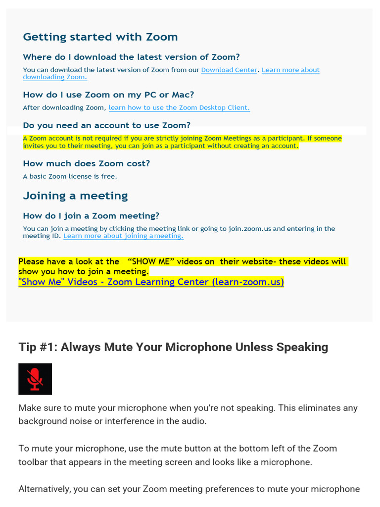 Zoom Setup and Meeting Tips Guide | PDF