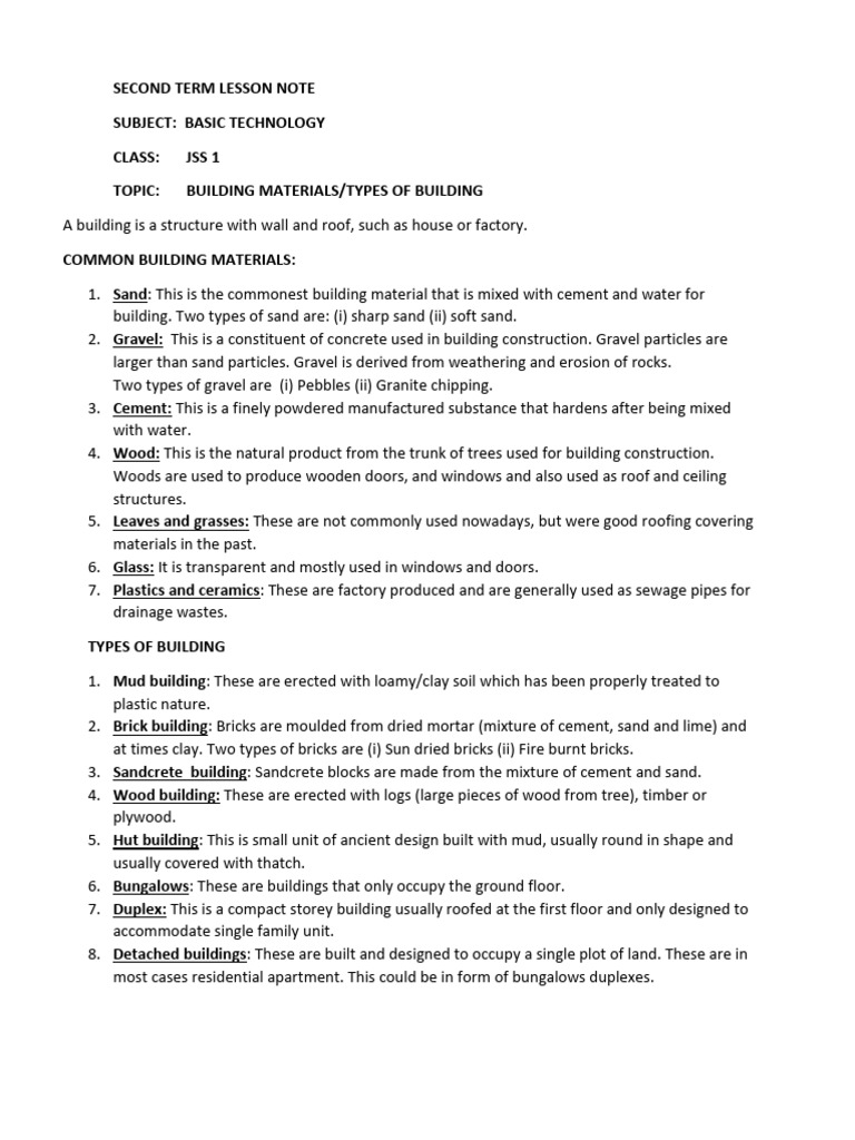Basic tech js 1 notes pdf building materials brick