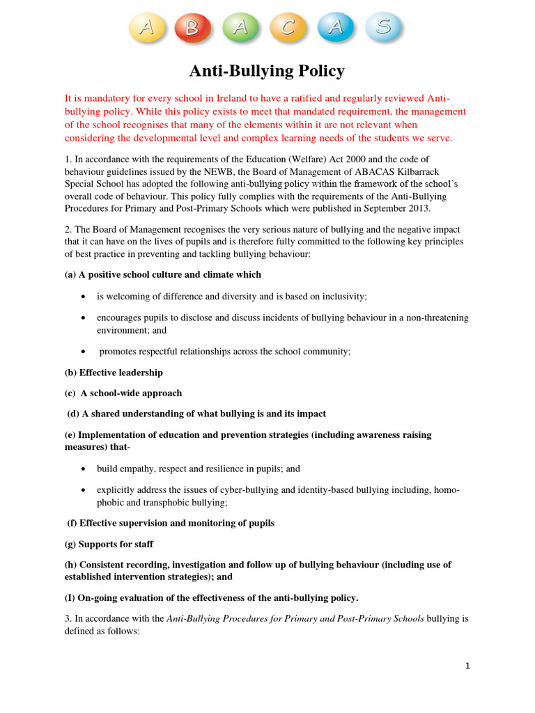 Anti-Bullying Policy 2022 | PDF | Bullying | Cyberbullying