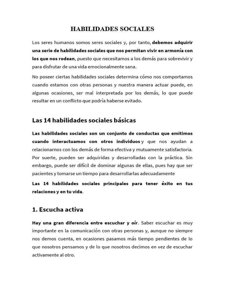 14 Habilidades Sociales Esenciales | PDF | Empatía | Las emociones