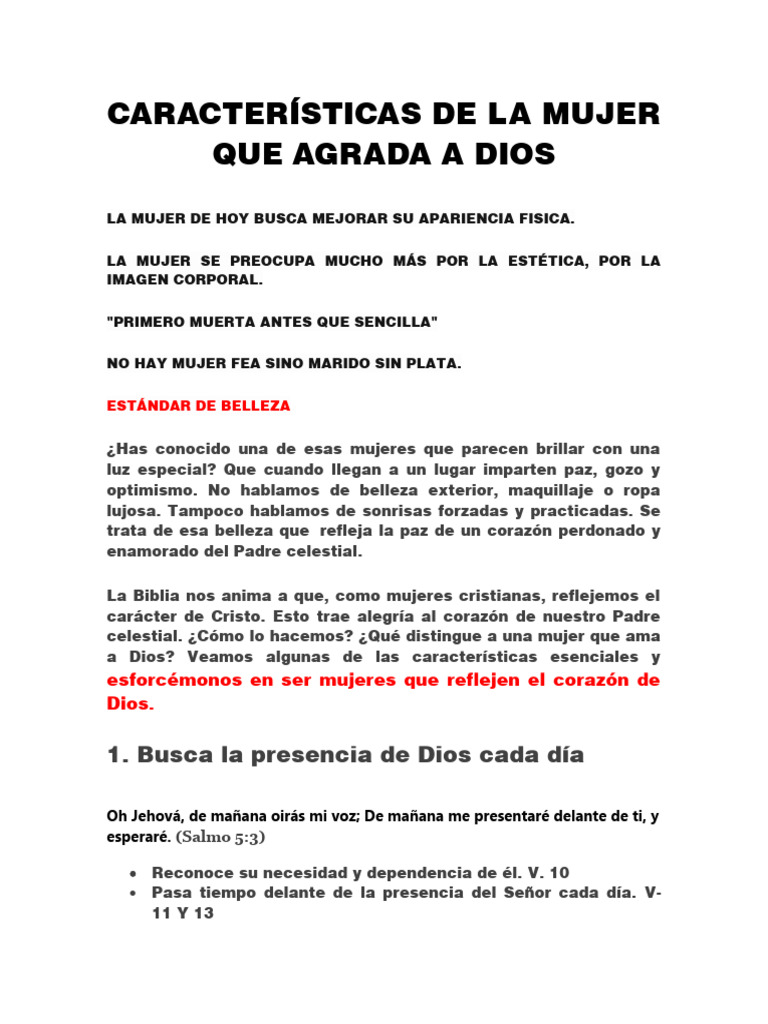 Características de la mujer que agrada a Dios | PDF | David | Jesús