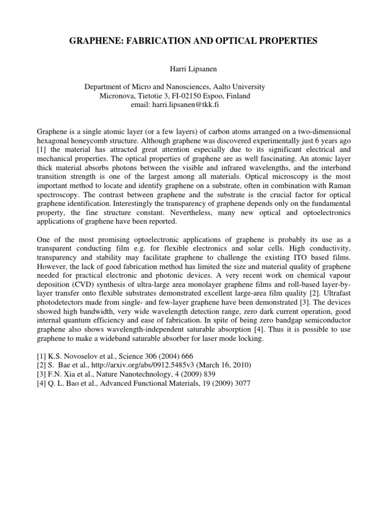 Graphene Fabrication and Optical Properties | PDF | Technology ...
