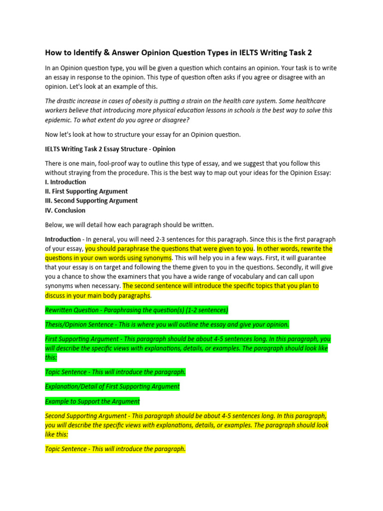 Opinion Essay Structure for IELTS Writing | PDF | Paragraph | Essays