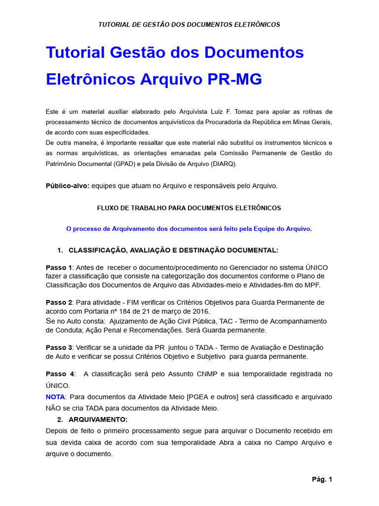 Tutorial de Gestão de Documentos Eletrônicos | PDF