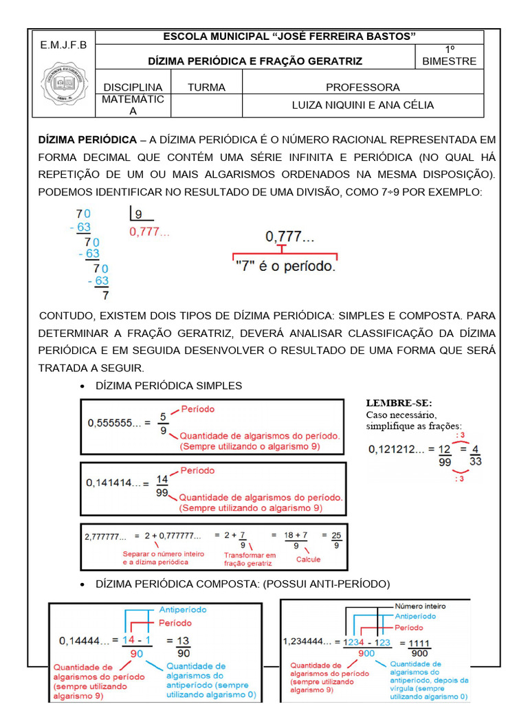 Dízima Periódica e Fração Geratriz | PDF