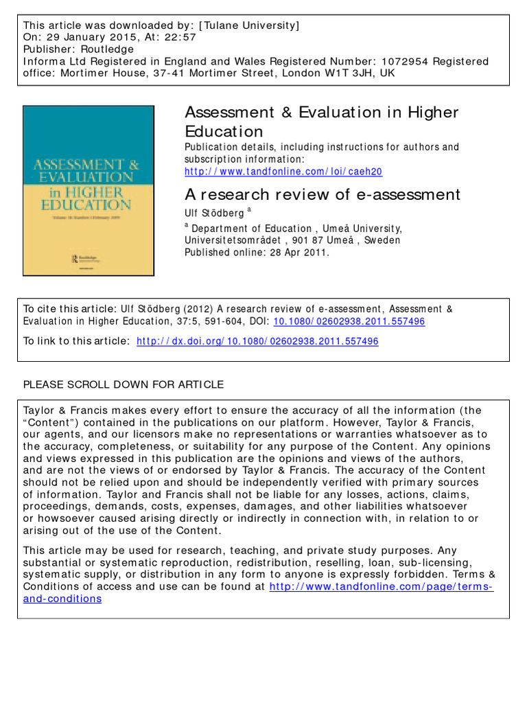Assessment & Evaluation in Higher Education | PDF | Educational ...