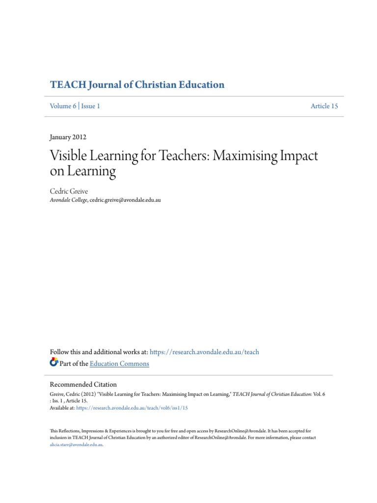 Visible learning for teachers maximising pdf teachers faith