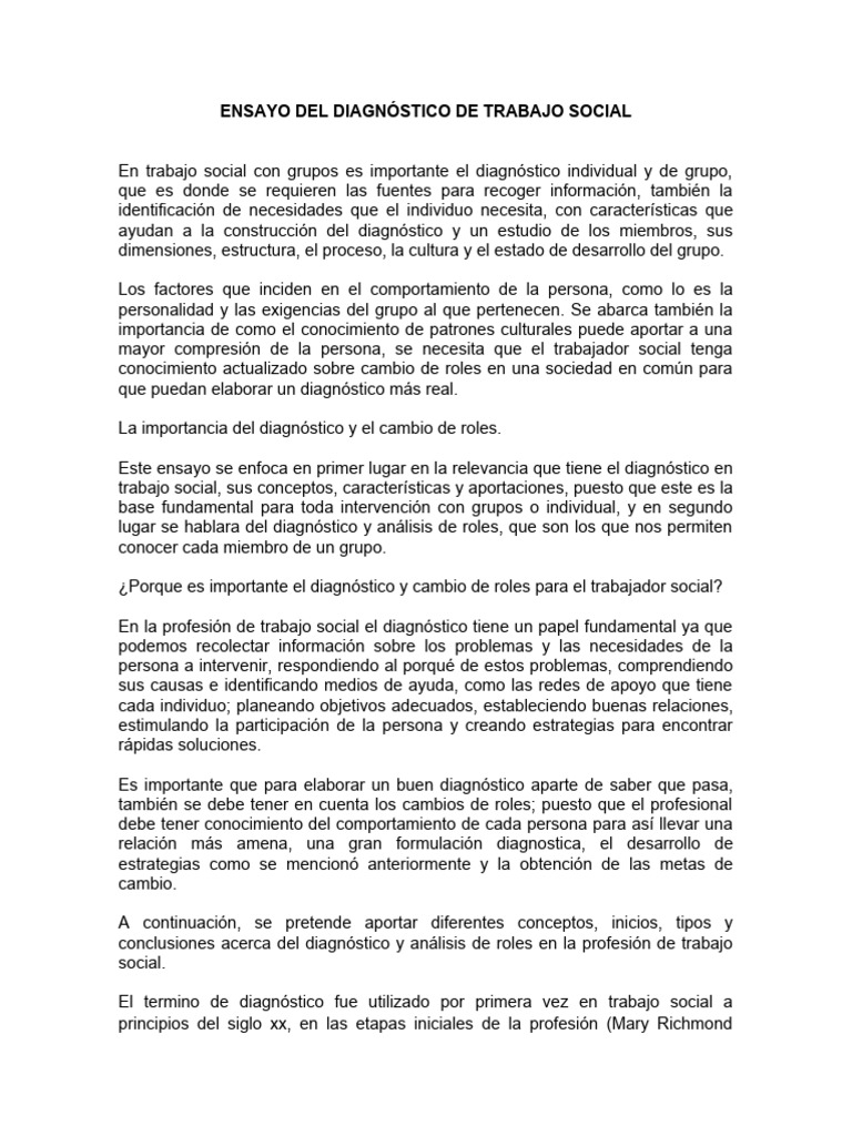 Ensayo Del Diagnóstico de Trabajo de Social | PDF | Trabajo Social ...