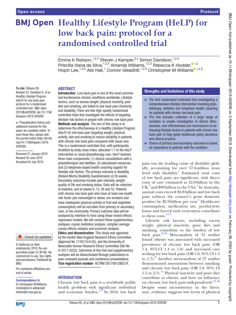 Nutrition For Low Back Pain PDF Physical Therapy Obesity