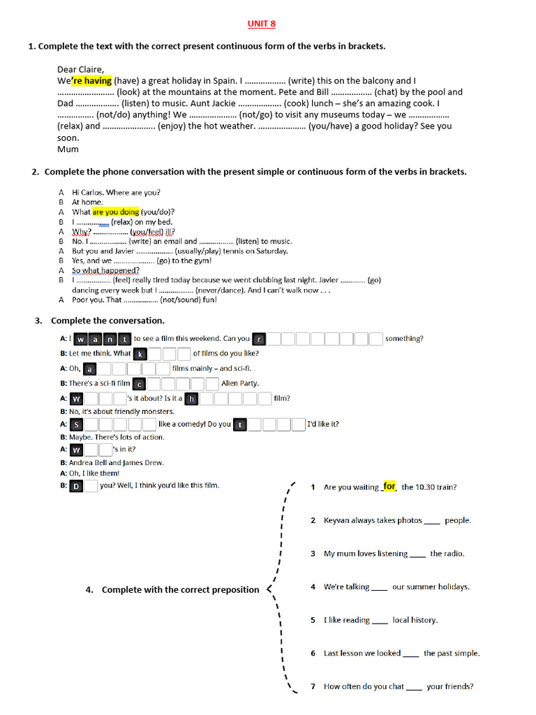 Present Continuous Practice Exercises | PDF