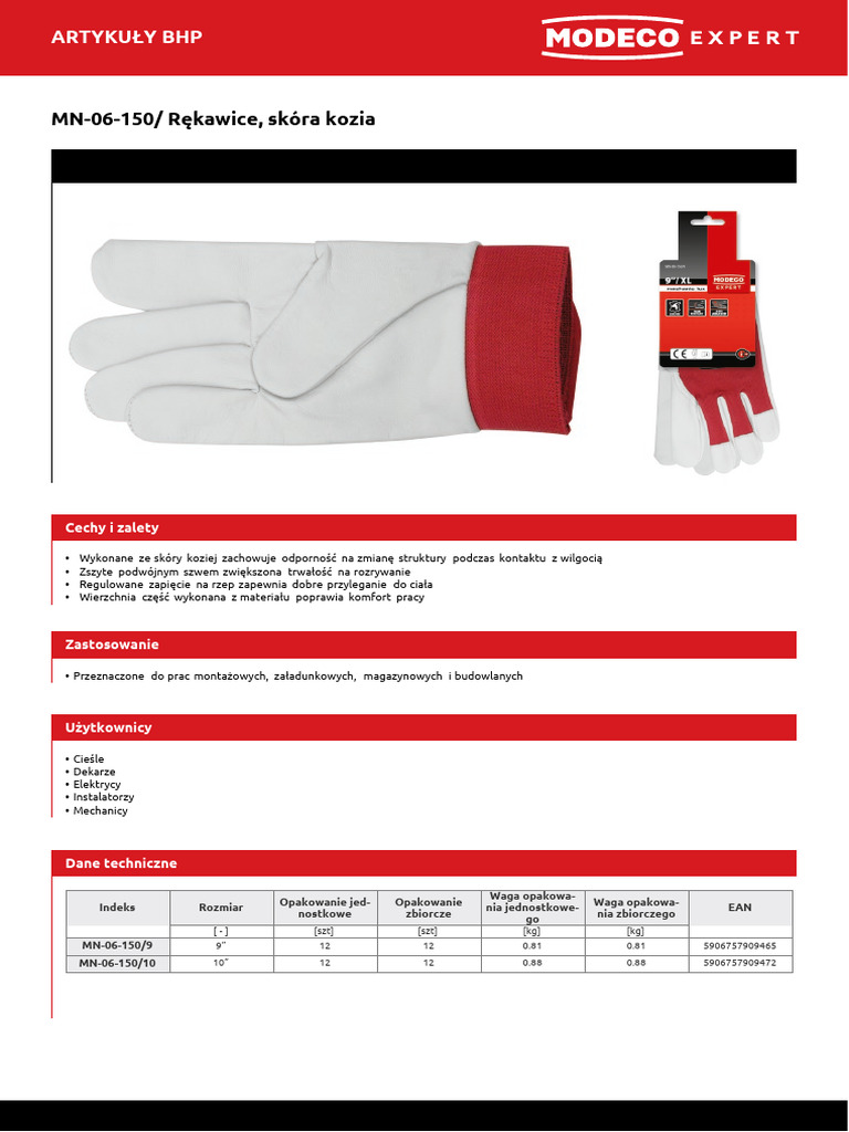34656.modeco (Expert) .PL - MN-06-150 Installer's Goat Skin Gloves | PDF