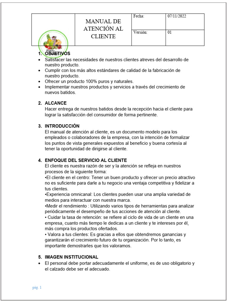 Manual de Atención Al Cliente - Grupo 5 | PDF | Producto (Negocio ...