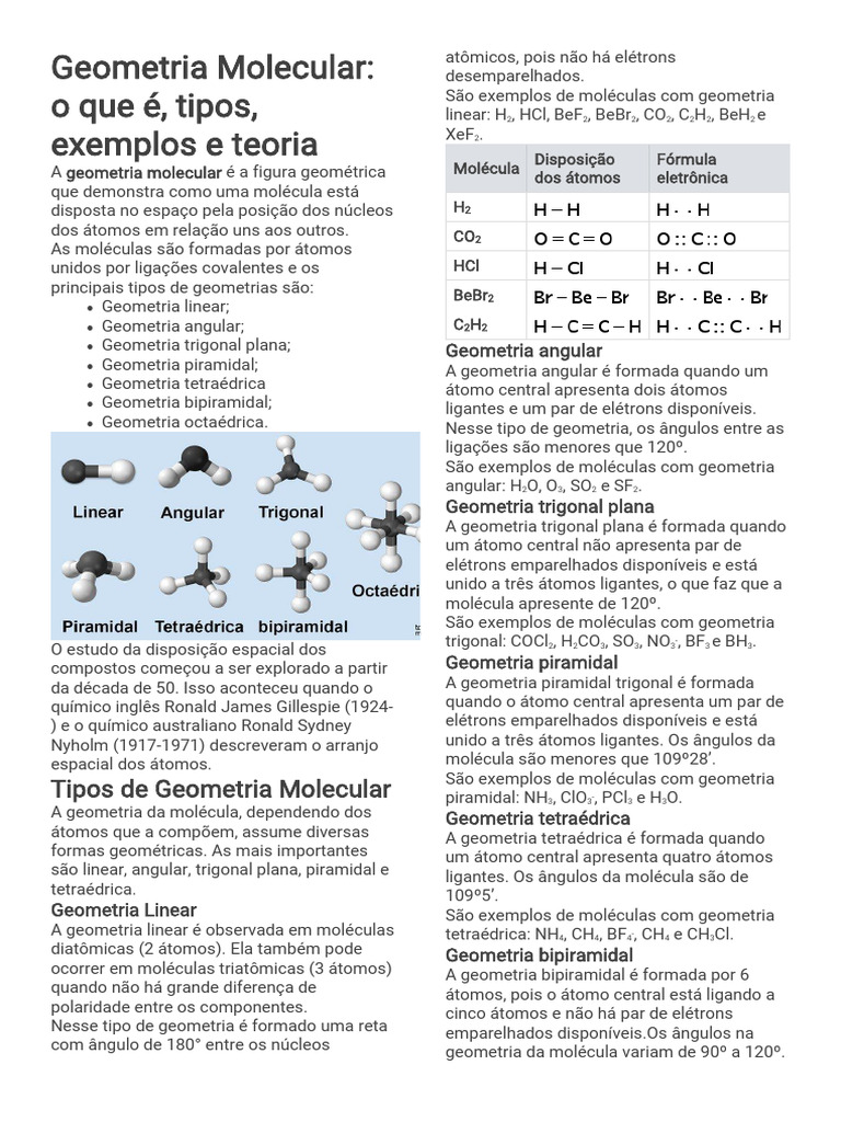 Tipos de Geometria Molecular | PDF | Física Química | Química