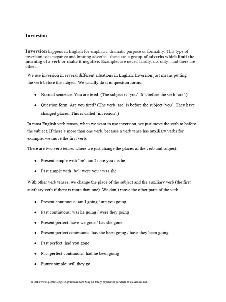 Advanced English Inversion Guide | PDF | Language Arts & Discipline ...
