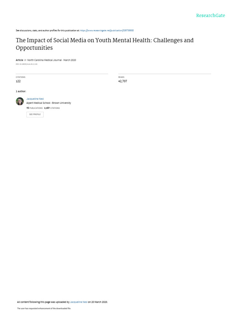Social Media's Impact on Youth Mental Health | PDF | Social Media ...