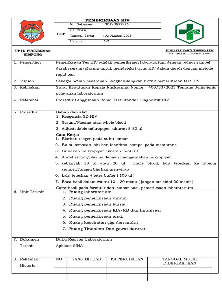 Sop Pemeriksaan Hiv Pdf