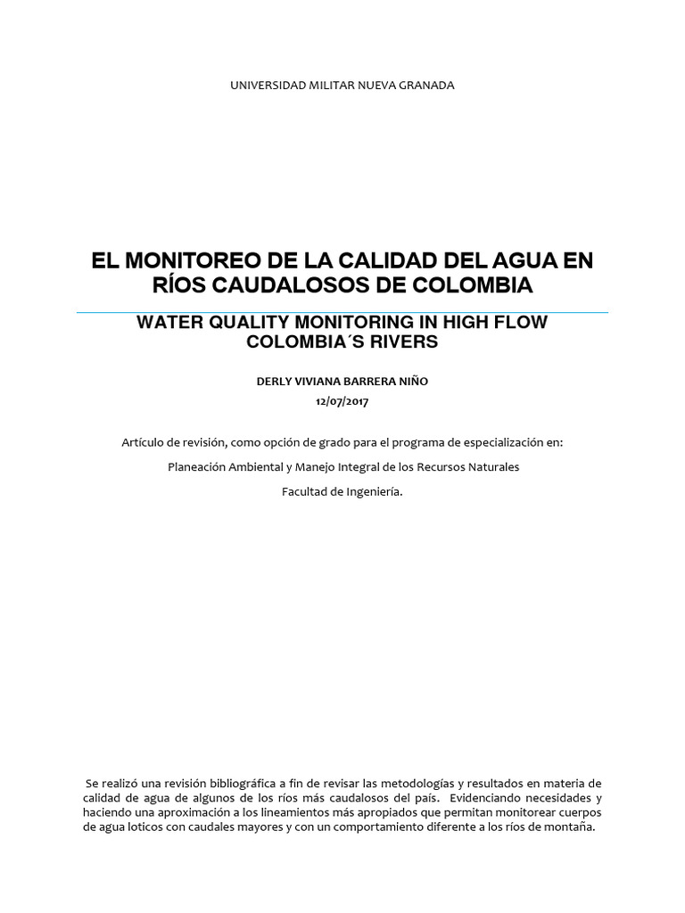 Monitoreo de Calidad del Agua en Ríos Colombianos | PDF | Agua ...