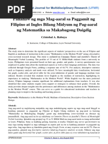 Pananaw NG Mga Mag-Aaral Sa Paggamit NG Filipino at Ingles Bilang Midyum NG Pag-Aaral NG Matematika Sa Makabagong Daigdig