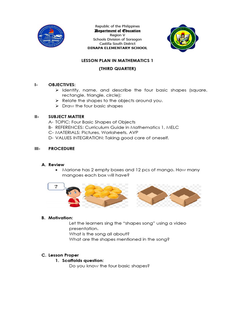 Grade 1 Lesson Plan: Basic Shapes | PDF | Shape | Rectangle