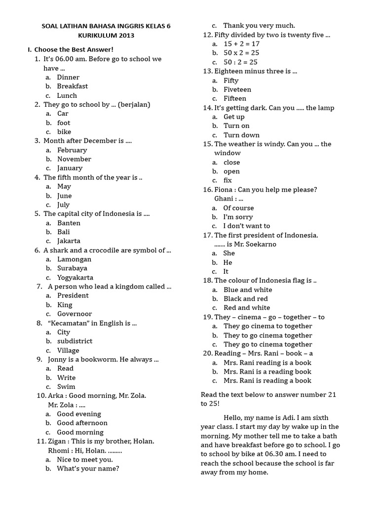 Choose the best answer latihan kelas 6 download free pdf indonesia