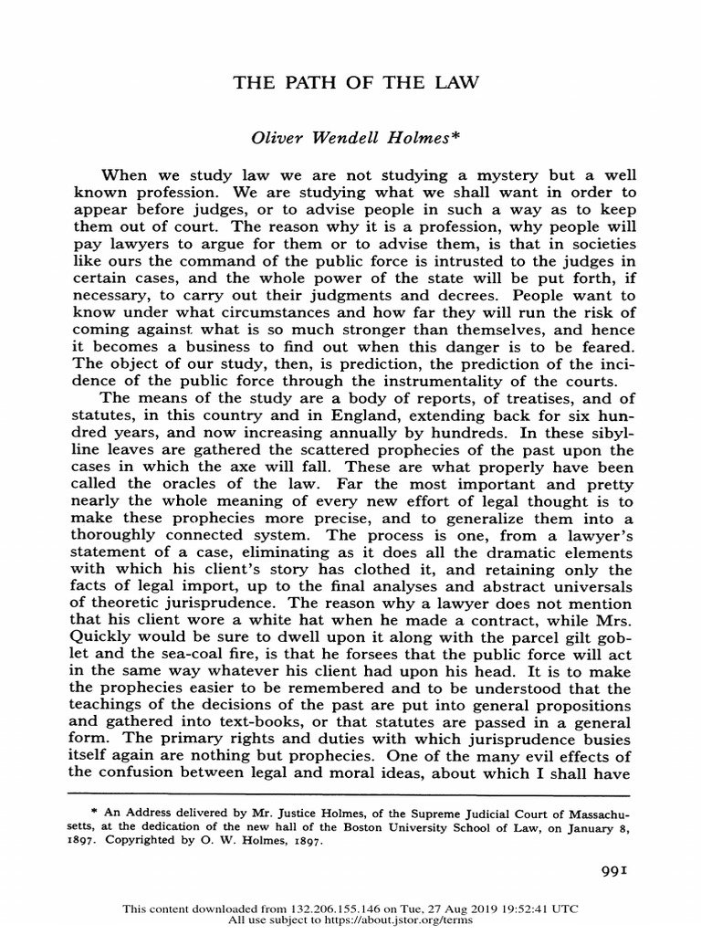 Holmes - The Path of The Law - 1897 | PDF | Legal Liability | Crimes