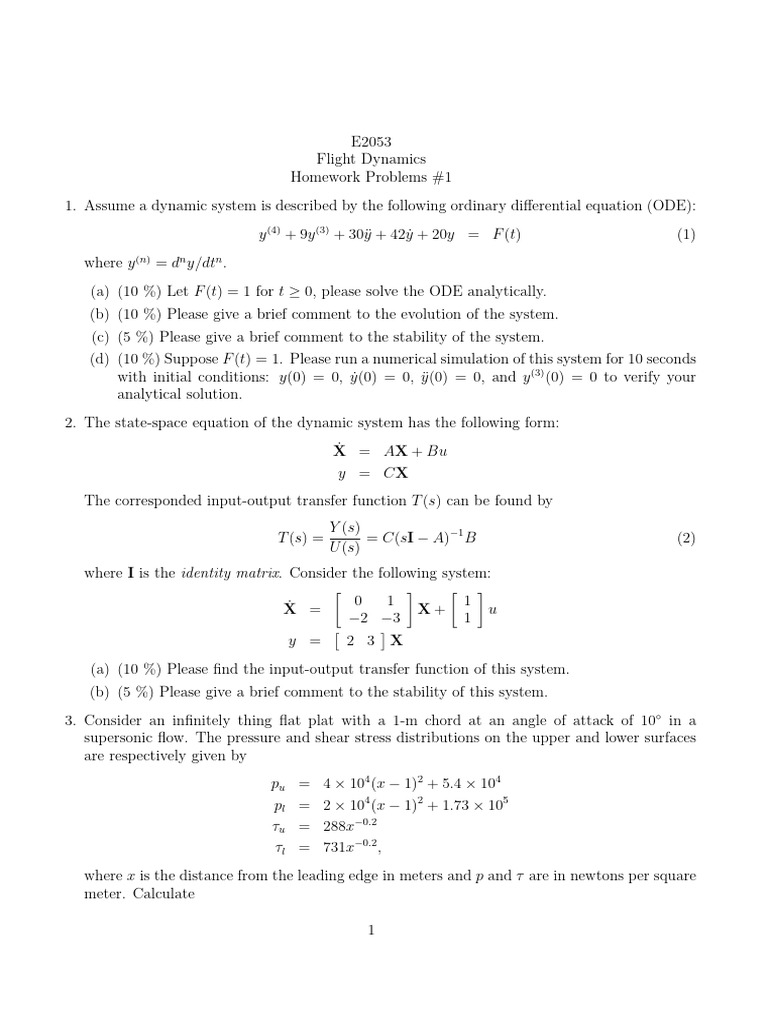 Flight Dynamics Homework Problems | PDF | Ordinary Differential ...