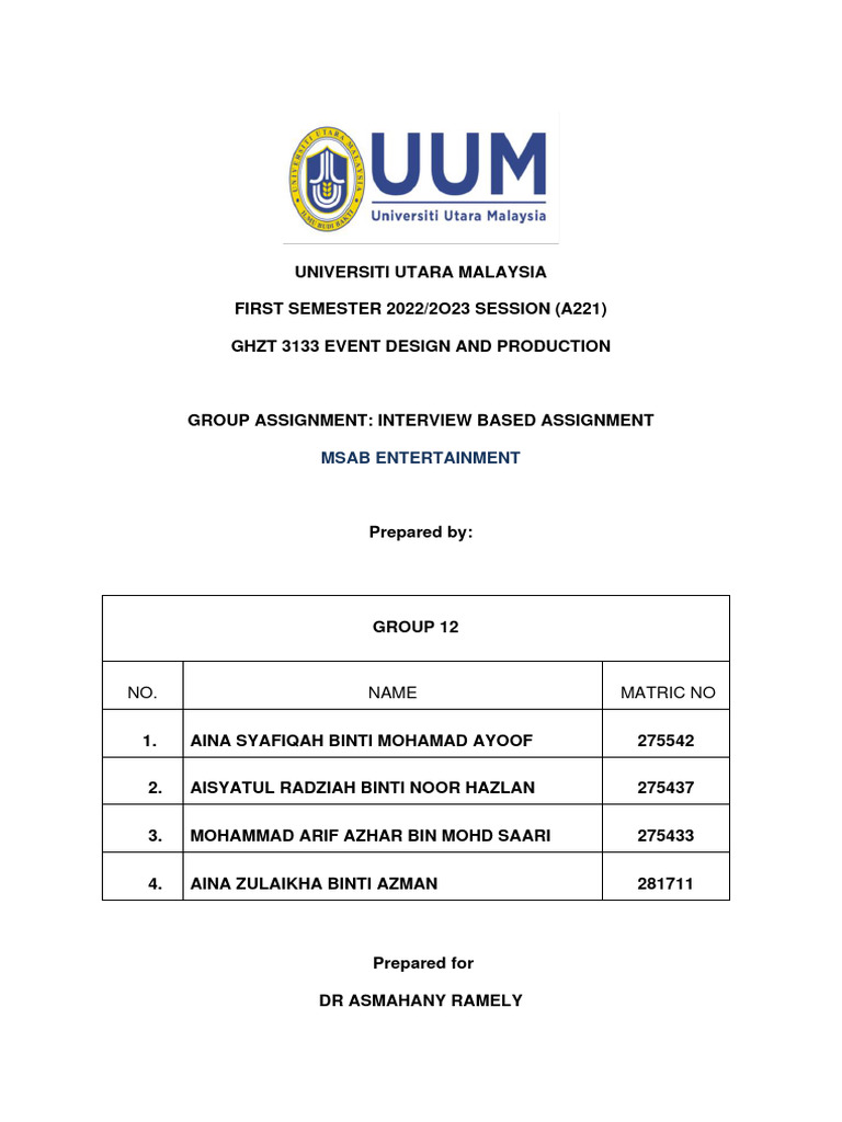 Report Interview MSAB Entertaiment (Group 12) | PDF | Business ...