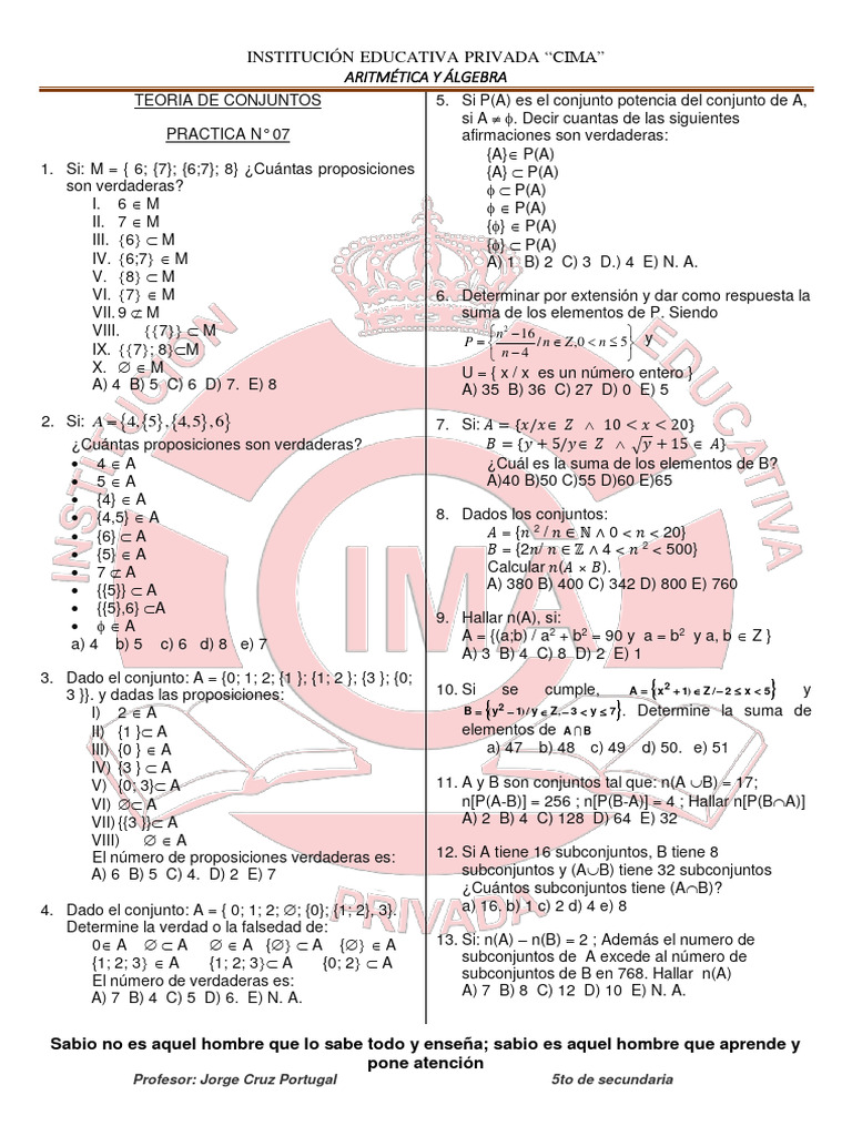 Ejercicios de Teoría de Conjuntos para Secundaria | PDF