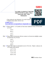 A B 1ab 16 18 17 19: Subiectul I Incercuit I Litera Corespunz Atoare R Aspunsului Corect. (30 de Puncte) 1