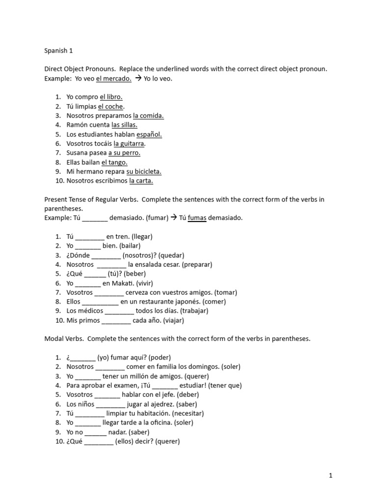 Spanish Exercises | PDF