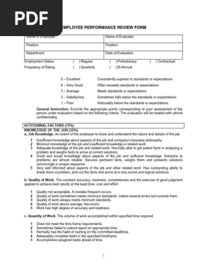 SAMPLE Employee Performance Review Form