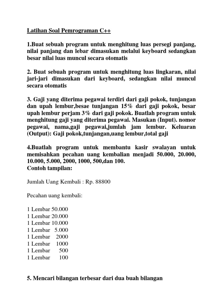 Latihan Soal Pemrograman C++ | PDF | Karier & Perkembangan | Metode ...