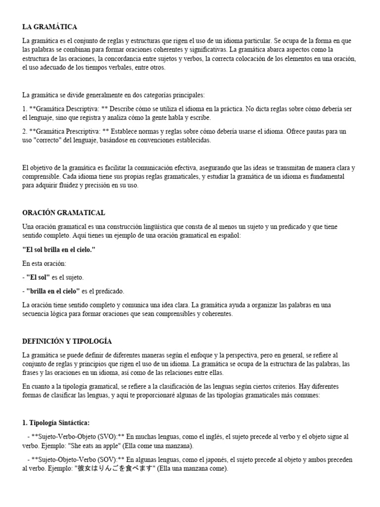 Fundamentos de Gramática y Comunicación | PDF | Tipología Lingüística ...